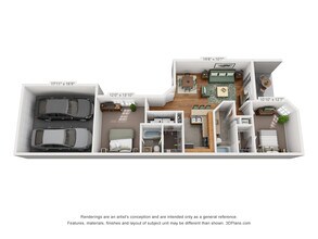 2 Bedroom W/ 2 Car Garage 168 floor plan